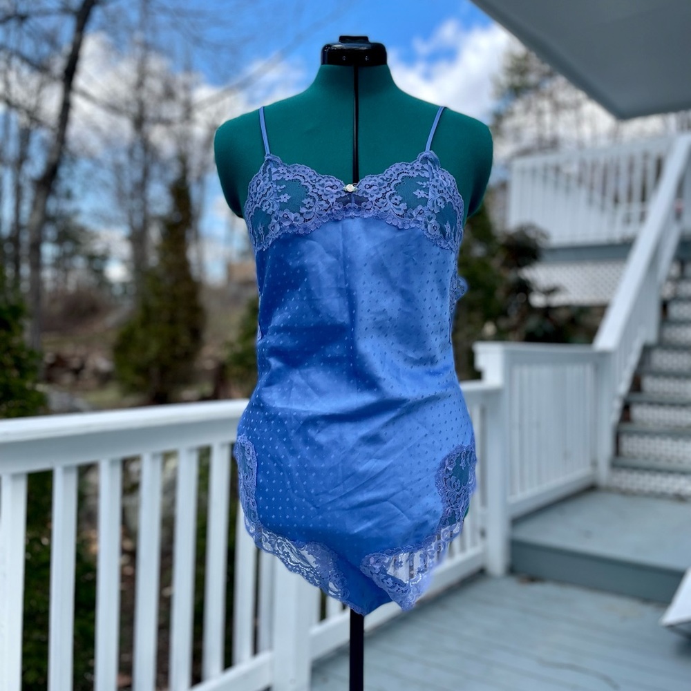 Periwinkle Polka dotted Vintage Victoria’s Secret Gold Label Body Suit